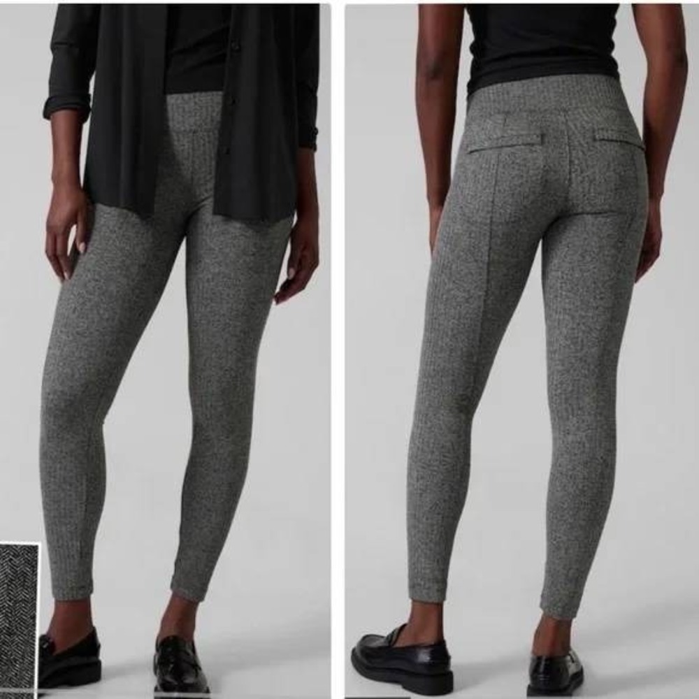 Athleta Delancey Black Herringbone Travel Active Tights Women's Size Small